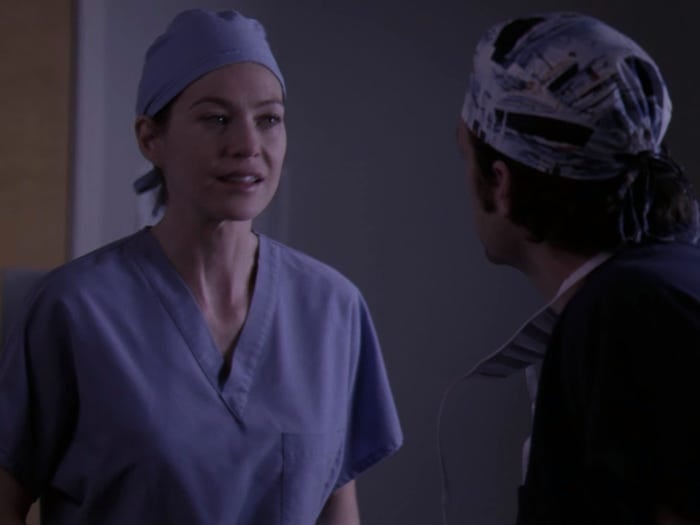 Ellen Pompeo and Patrick Dempsey on "Grey's Anatomy" season two episode five.