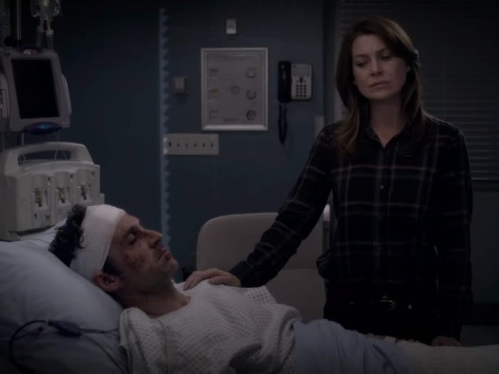 Patrick Dempsey and Ellen Pompeo on "Grey's Anatomy" season 11.