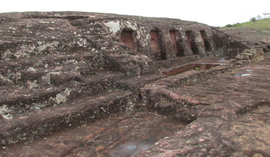 Niches and stairs as seen in the rock.