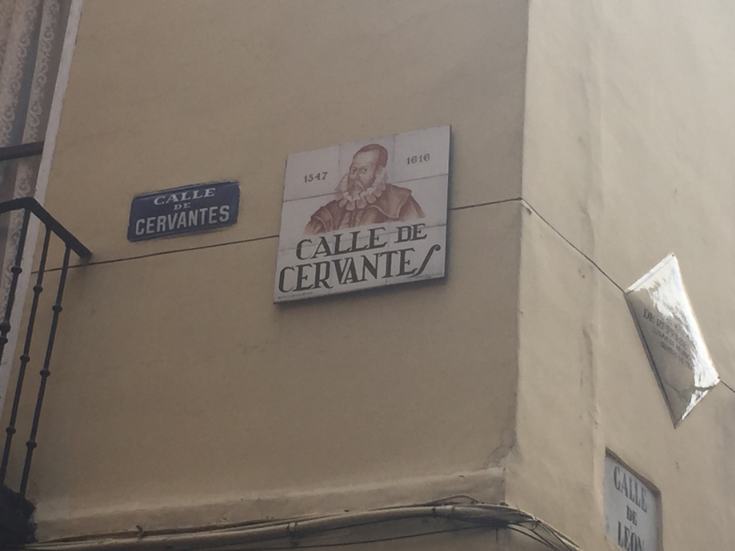 Calle Cervantes with Calle Leon, near the building where Cervantes died and the convent where he was buried.