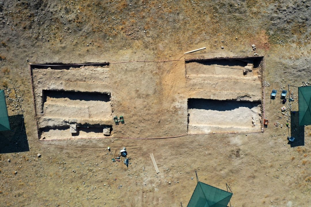 An aerial view shows the theater complex of the ancient city of Savatra, in Konya, Turkey, Aug. 27, 2021. (AA Photo)