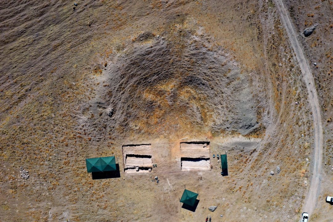 An aerial view shows the theater complex of the ancient city of Savatra, in Konya, Turkey, Aug. 27, 2021. (AA Photo)