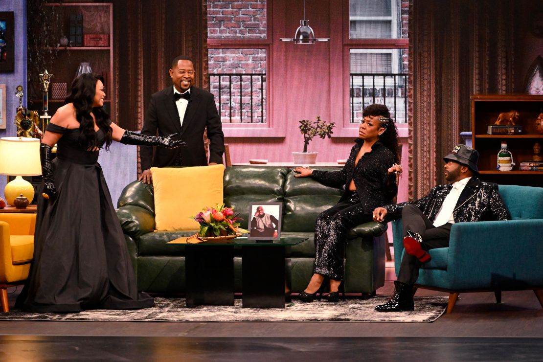 Martin Lawrence, Tisha Campbell, Carl Anthony Payne II, Tichina Arnold, and Anthony Anderson speak onstage at the 75th Emmy Awards on Monday, Jan. 15, 2024 at the Peacock Theater in Los Angeles. (Photo by Phil McCarten/Invision for the Television Academy/AP Images)