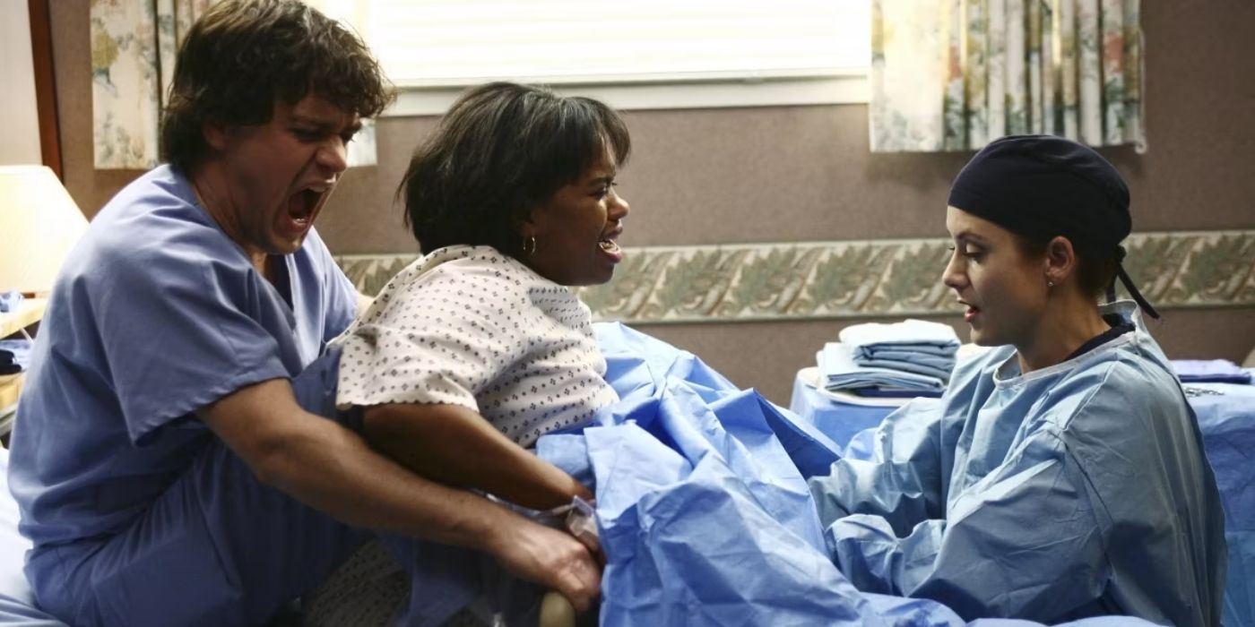 Chandra Wilson Miranda Bailey Giving Birth Grey's Anatomy with George and Addison helping