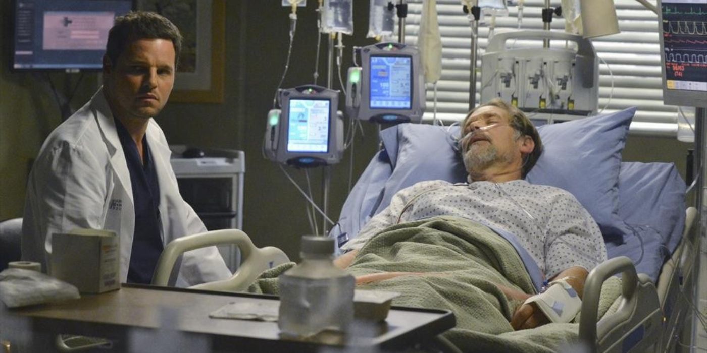 Justin Chambers as Alex Karev in Grey's Anatomy, father in hospital bed